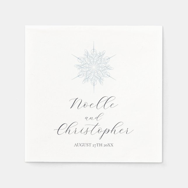 Ice Blue Snowflake Elegant Winter Wedding Napkin (Front)