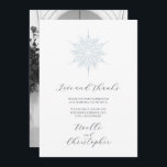 Ice Blue Snowflake Elegant Winter Wedding Photo Thank You Card<br><div class="desc">Ice blue snowflake winter wedding photo thank you card with elegant calligraphy. Detailed icy blue snowflake design. Customise with your names and your wedding information in dark navy calligraphy and serif lettering. Personalise with your own wedding photo. Designed to match our Ice Blue Snowflake Winter Wedding Collection.</div>