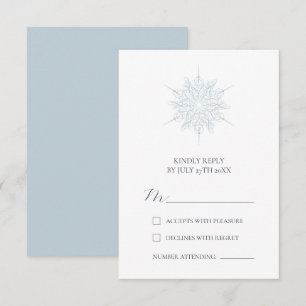Ice Blue Snowflake Elegant Winter Wedding RSVP Card