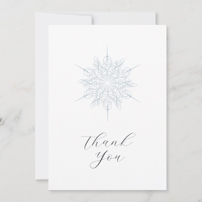 Ice Blue Snowflake Elegant Winter Wedding Thank You Card (Back)