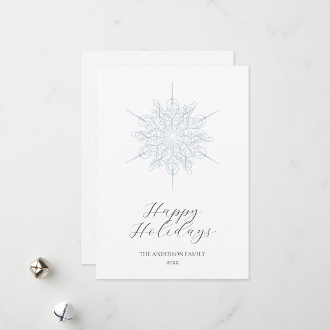 Ice Blue Snowflake Happy Holidays Family Holiday Card (Front/Back In Situ)