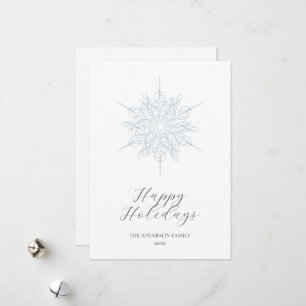Ice Blue Snowflake Happy Holidays Family Holiday Card
