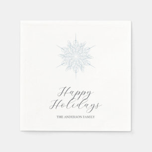Ice Blue Snowflake Happy Holidays Family Name Napkin