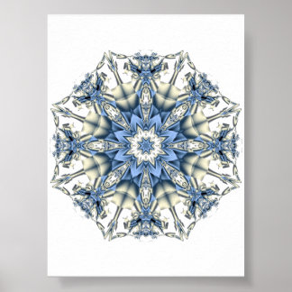 Ice Blue Snowflake Kaleidoscope Fractal Mandala Poster