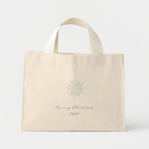 Ice Blue Snowflake Merry Christmas Name Gift Mini Tote Bag
