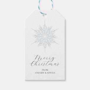 Ice Blue Snowflake Merry Christmas Names Gift Tags
