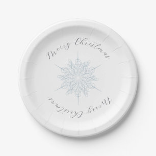 Ice Blue Snowflake Merry Christmas Paper Plate