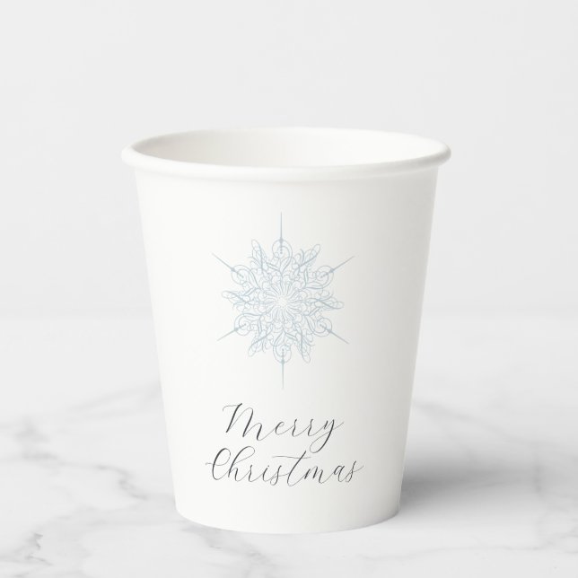 Ice Blue Snowflake Merry Christmas Party Paper Cups (Front)