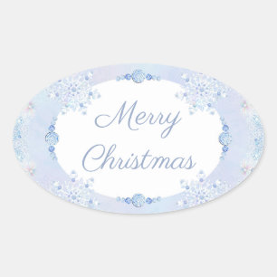 Ice blue snowflake oval sticker
