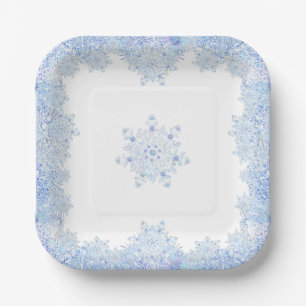 Ice blue snowflake paper plate