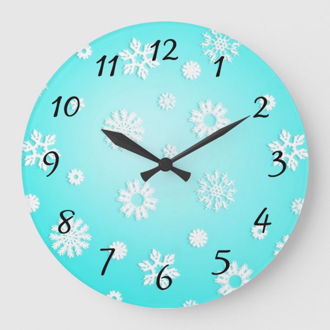 Ice Blue Snowflake Pattern Round Wall Clock (Front)