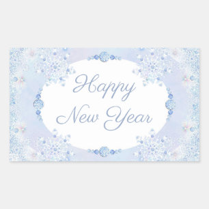 Ice blue snowflake rectangular sticker