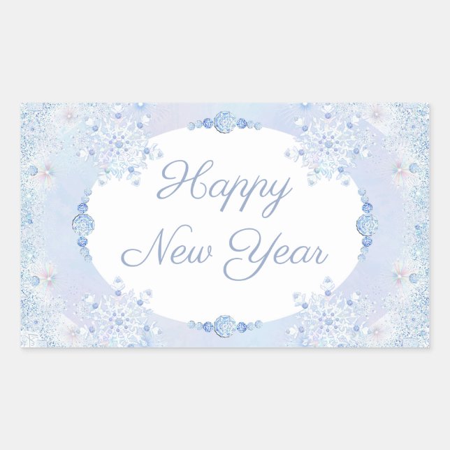 Ice blue snowflake rectangular sticker (Front)