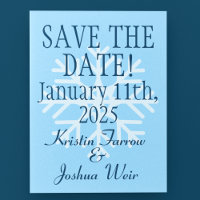 Ice-Blue Snowflake Skiers' Save-the-Date