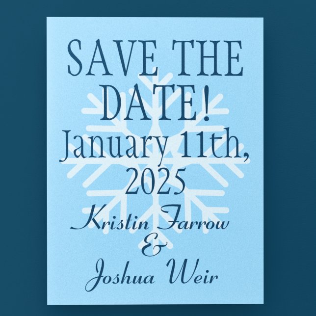 Ice-Blue Snowflake Skiers' Save-the-Date Postcard (Creator Uploaded)