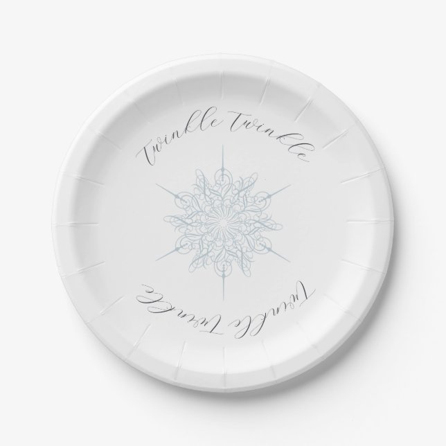 Ice Blue Snowflake Twinkle Twinkle Paper Plate (Front)