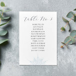 Ice Blue Snowflake Winter Wedding Seating Table Number<br><div class="desc">Ice blue snowflake winter wedding table number / seating card with elegant calligraphy. Detailed icy blue snowflake design. Customise with your table number in dark navy calligraphy and guest names in an elegant serif font. Designed to match our Ice Blue Snowflake Winter Wedding Collection.</div>