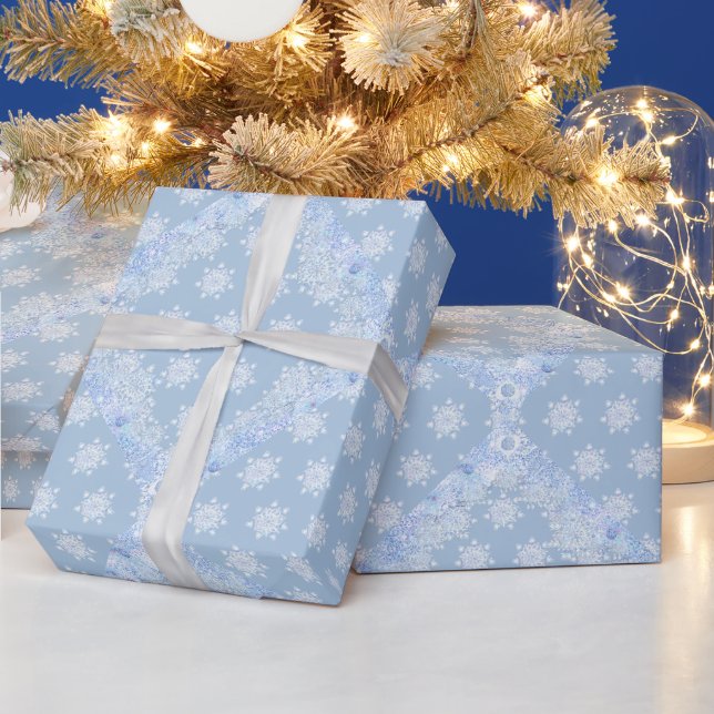 Ice blue snowflake wrapping paper (Holidays)