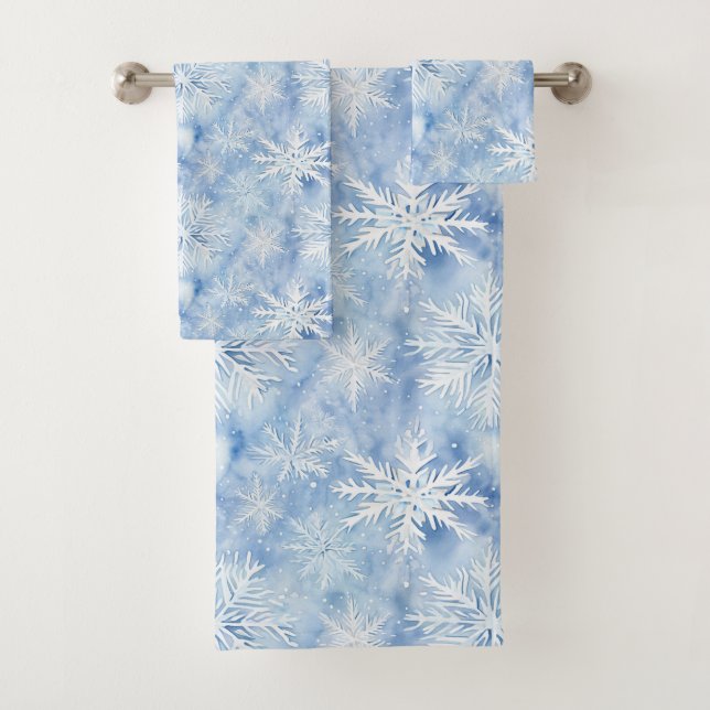 Ice Blue Snowflakes Bath Towel Set (Insitu)