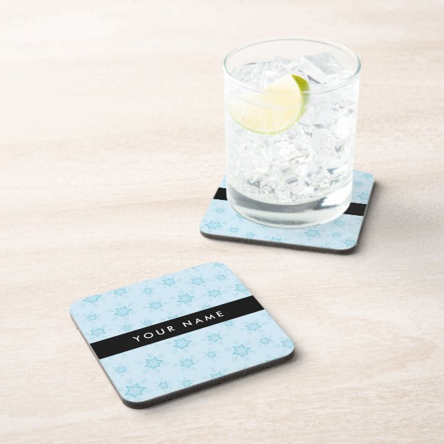 Ice Blue Snowflakes, Your name, Personalise Coaster (Right Side)