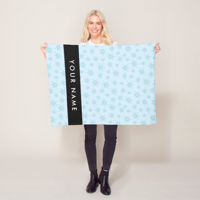 Ice Blue Snowflakes, Your name, Personalise Fleece Blanket (In Situ)