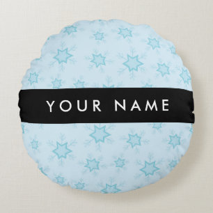 Ice Blue Snowflakes, Your name, Personalise Round Cushion