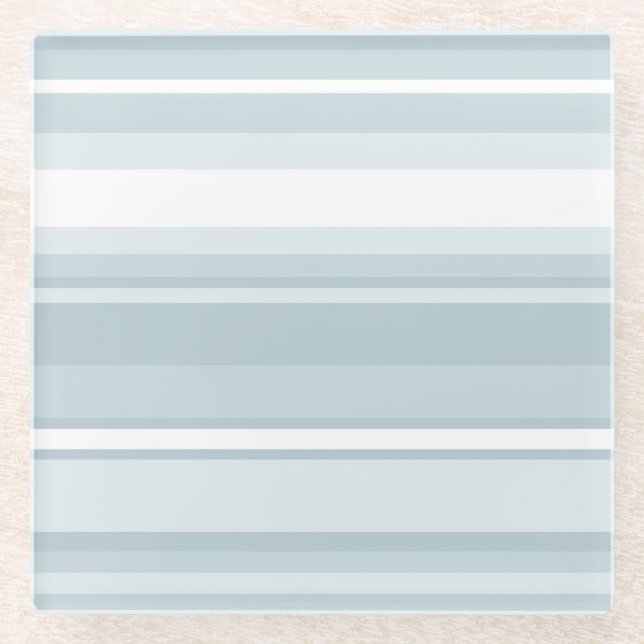 Ice blue stripes glass coaster (Front)