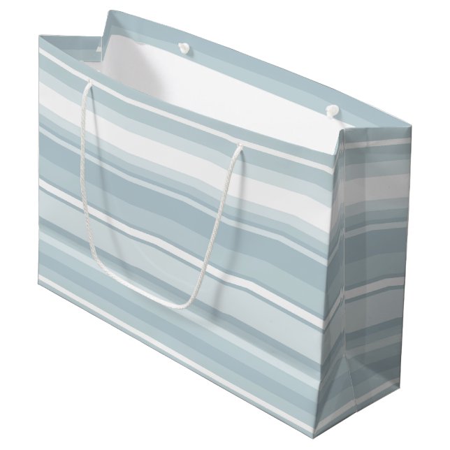 Ice blue stripes large gift bag (Front Angled)