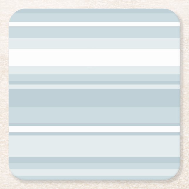 Ice blue stripes square paper coaster (Front)