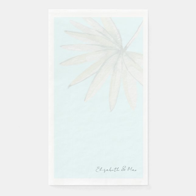 Ice Blue Tropical Couple Names Wedding Napkin (Front)