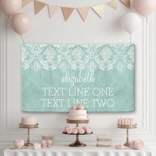 Ice Blue Vintage Damask Pattern - Grungy Finish Banner
