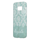 Ice Blue Vintage Damask Pattern with Grungy Finish Case-Mate Samsung Galaxy Case (Back Left)