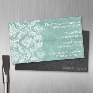 Ice Blue Vintage Damask Pattern with Grungy Finish Magnetic Business Card