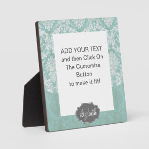 Ice Blue Vintage Damask Pattern with Grungy Finish Plaque