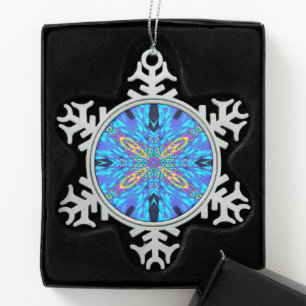 ICE BLUE WATER SNOWFLAKE PEWTER CHRISTMAS ORNAMENT