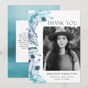 Ice Blue Watercolor Crystals Photo Graduation Thank You Card