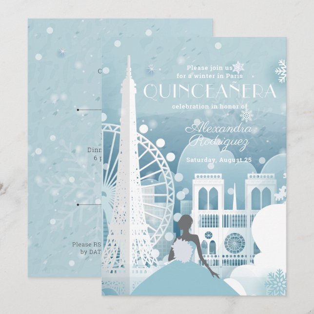 Ice Blue Winter in Paris Invitation (Front/Back)