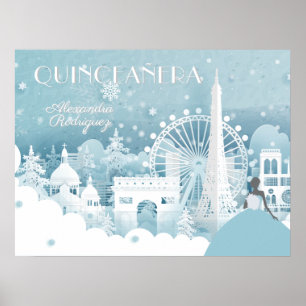 Ice Blue Winter in Paris Quinceañera Poster