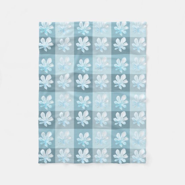 Ice Blue Winter Leaves Fleece Blanket (Front)