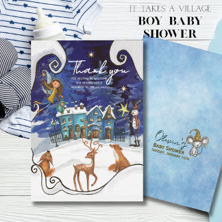 Ice Blue Winter Village Thank You Card | Fairy 