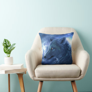 Ice Blue Wolf Cushion