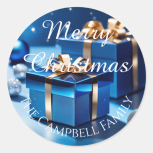 Ice Blue Wrapped Christmas Gifts Classic Round Sticker