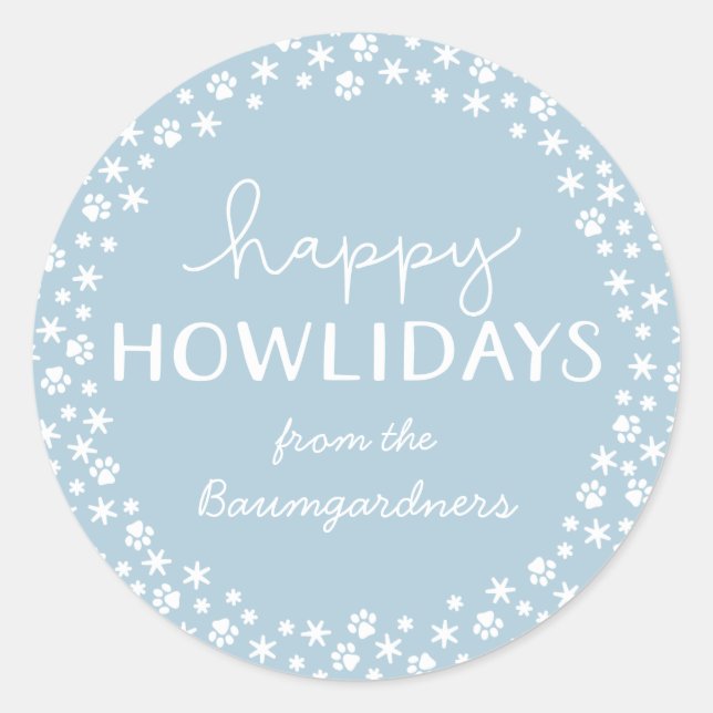 Ice BlueHappy Howlidays Pet Lover Holiday Classic Round Sticker (Front)