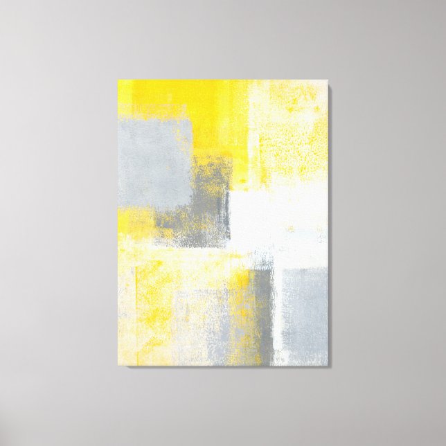 'Ice Box' Grey and Yellow Abstract Art Canvas Print (Front)