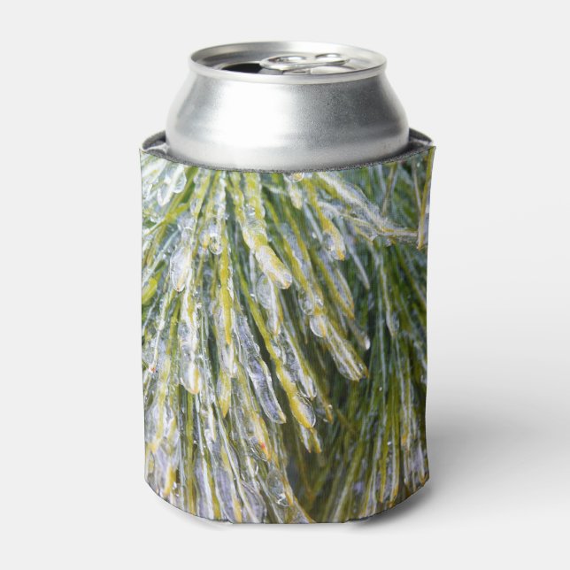 Ice Coated Pine Needles Winter Botanical Can Cooler (Can Front)