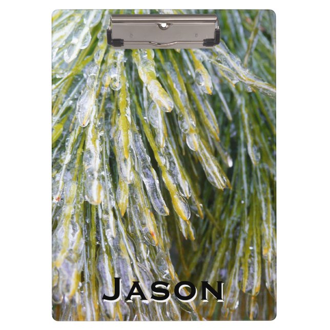 Ice Coated Pine Needles Winter Botanical Clipboard (Front)