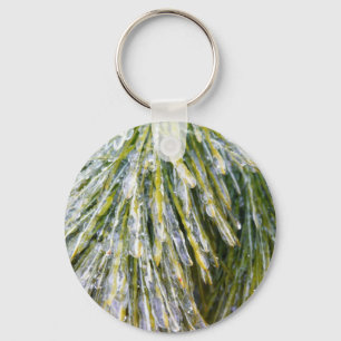 Ice Coated Pine Needles Winter Botanical Key Ring