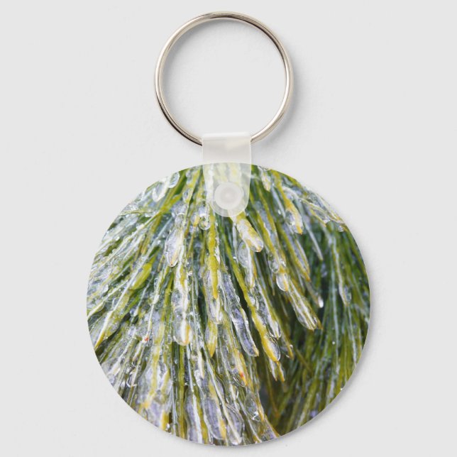 Ice Coated Pine Needles Winter Botanical Key Ring (Front)