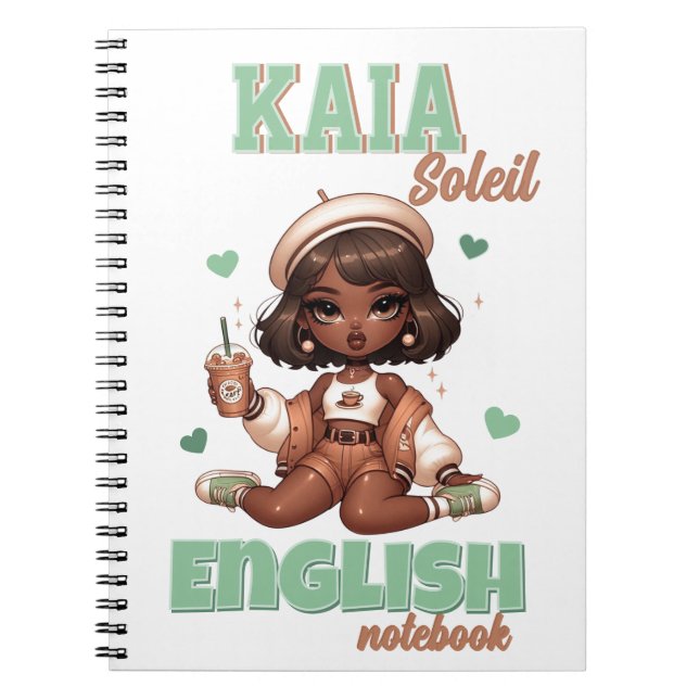 Ice Coffee Cutie Brown & Green Girl  Notebook (Front)