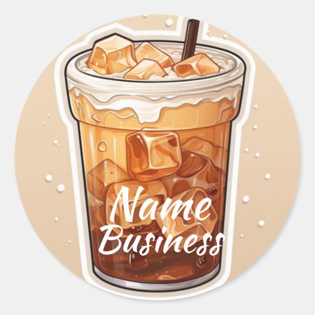 Ice Coffee Shop Cafe Business Classic Round Sticker (Front)